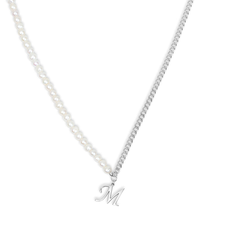 THE SCRIPT LETTER PEARL CURB NECKLACE