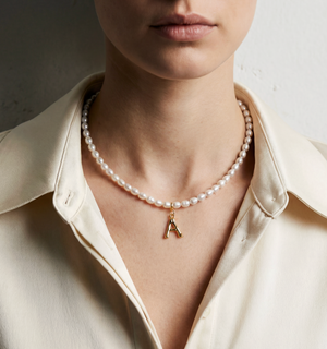 The Bamboo Pearl Initial Necklace