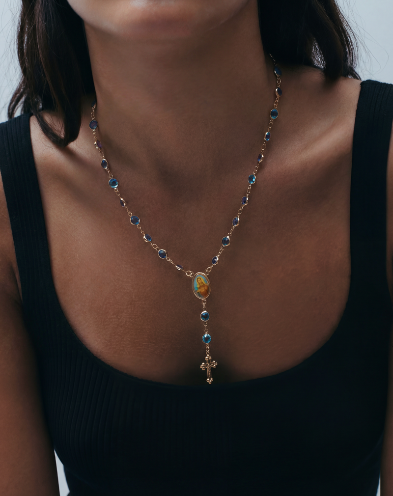 The Mary Blue Stone Rosary Necklace