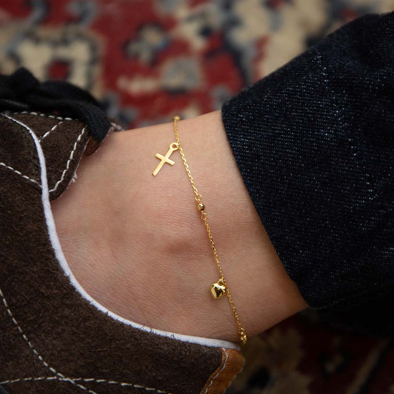 cross and hearts anklet