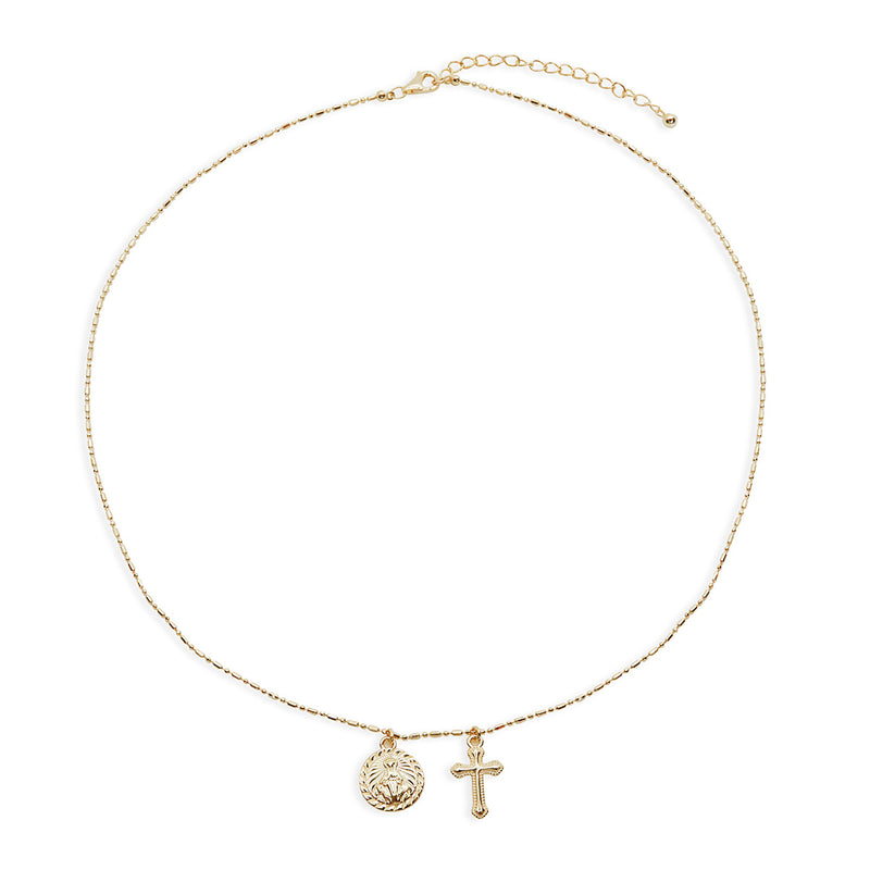 THE BEADED CHAIN MARY CROSS NECKLACE