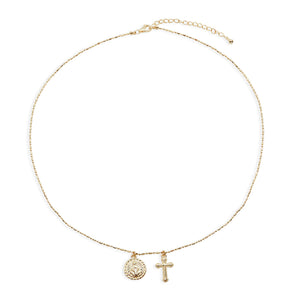 THE BEADED CHAIN MARY CROSS NECKLACE