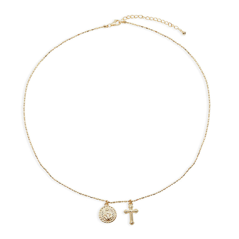 THE BEADED CHAIN MARY CROSS NECKLACE