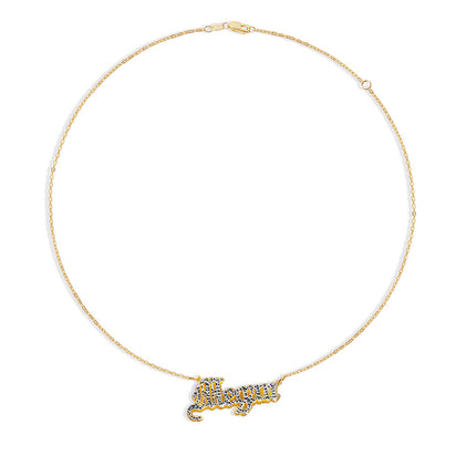 THE TWO TONE DOUBLE PLATE OLD ENGLISH NAMEPLATE NECKLACE