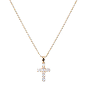 THE OVAL ICED OUT CROSS PENDANT NECKLACE