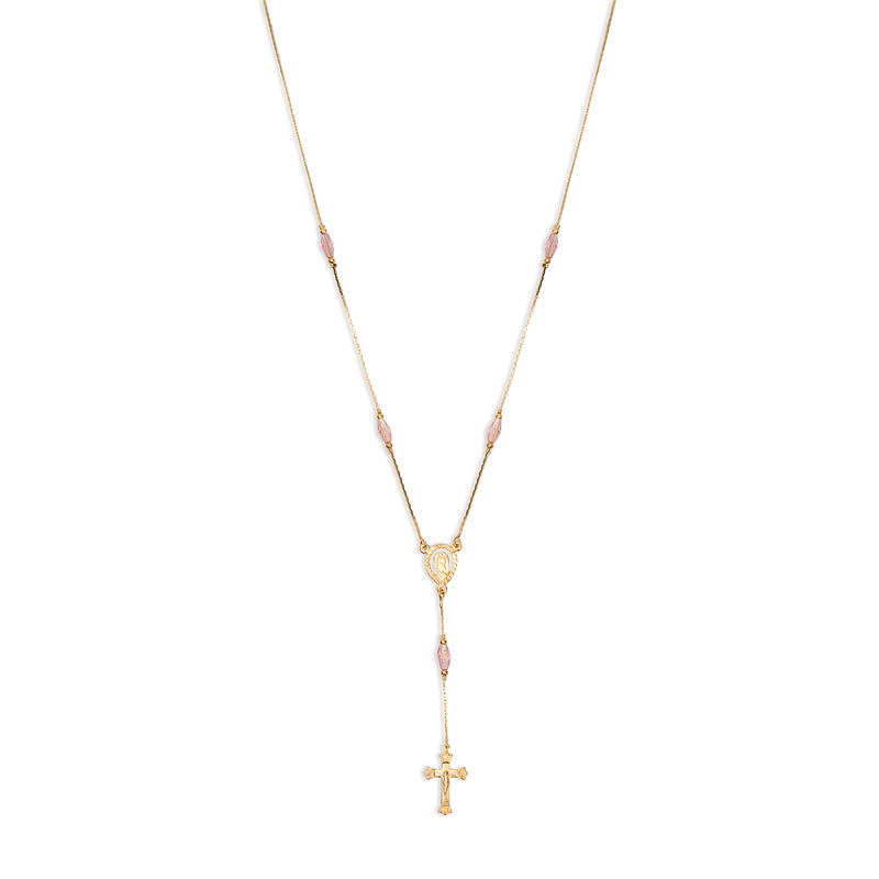 THE PINK CRYSTAL ROSARY NECKLACE