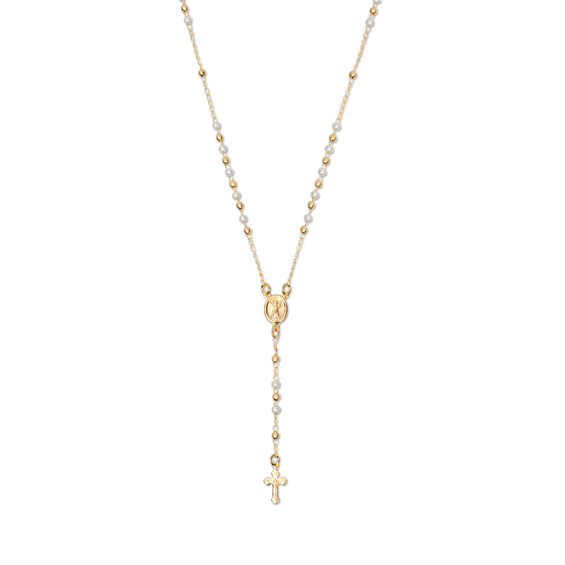 THE PEARL MARY ROSARY CROSS NECKLACE