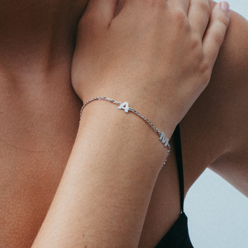 THE THREE INITIALS SILVER BLOCK BRACELET