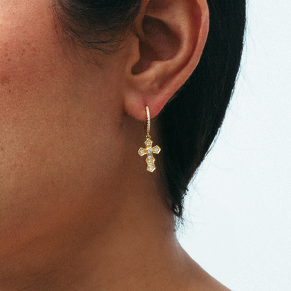 THE ICED OUT HEIRLOOM CROSS EARRINGS