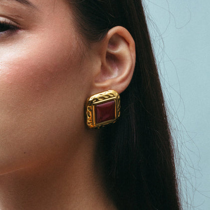 THE SQUARE RED HEIRLOOM EARRINGS