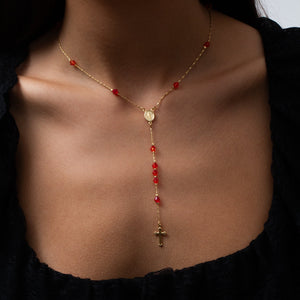 THE BOLD RED ROSARY NECKLACE