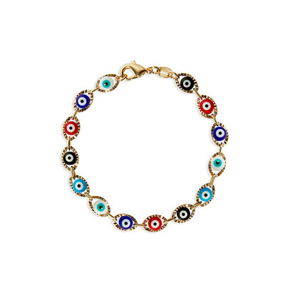 Women's The Multi Color Evil Eye Link Bracelet in 18K Gold Size 7 | The M Jewelers