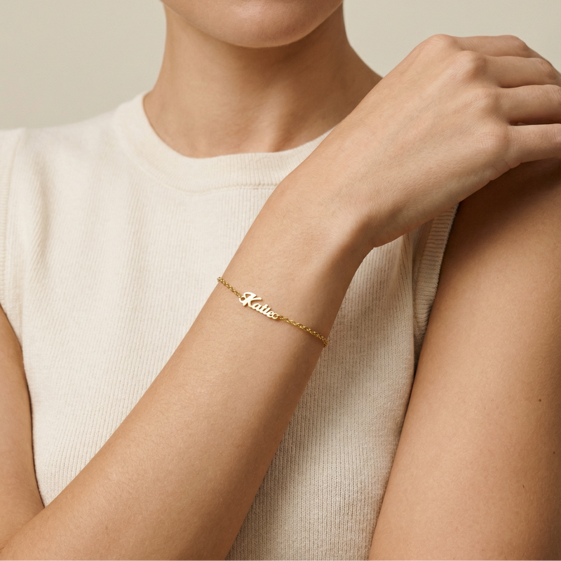 The Tiny Script Nameplate Bracelet