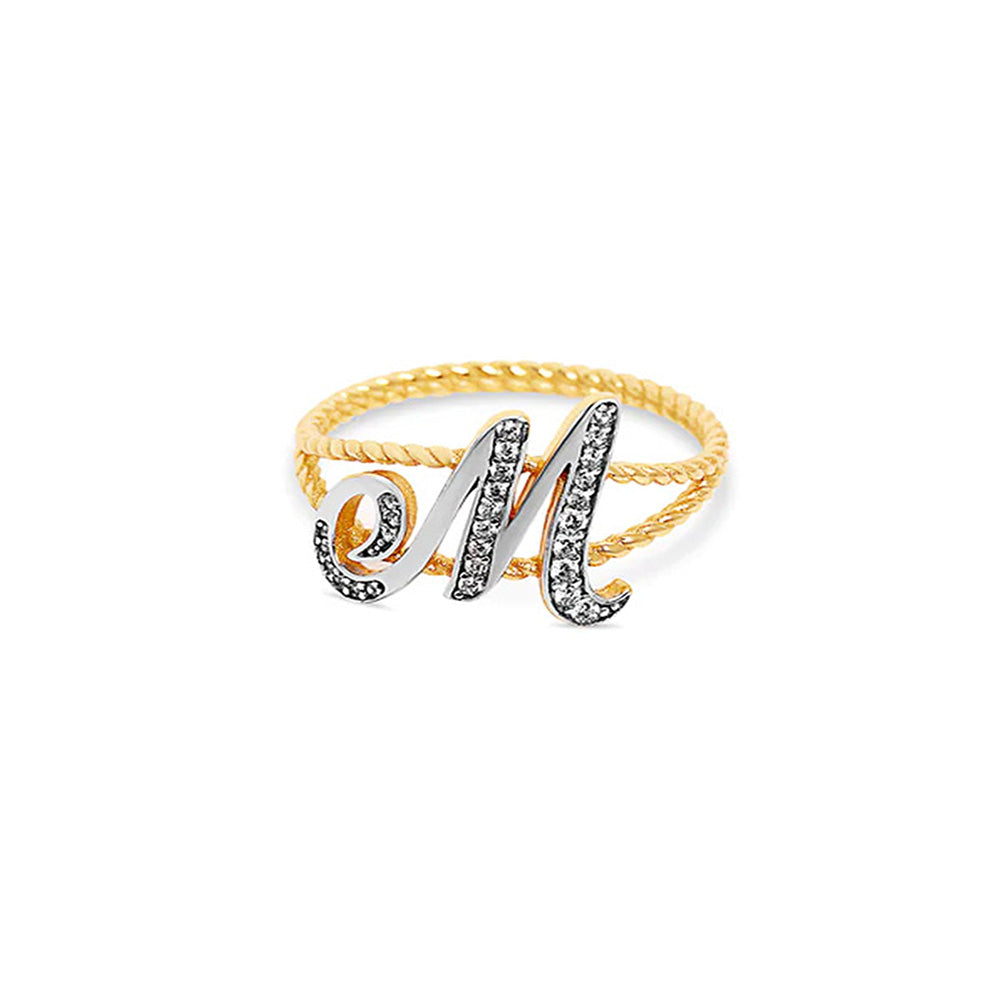14k Two Tone Gold M Initial Ring | eBay