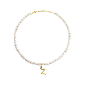 THE BAMBOO PEARL INITIAL NECKLACE