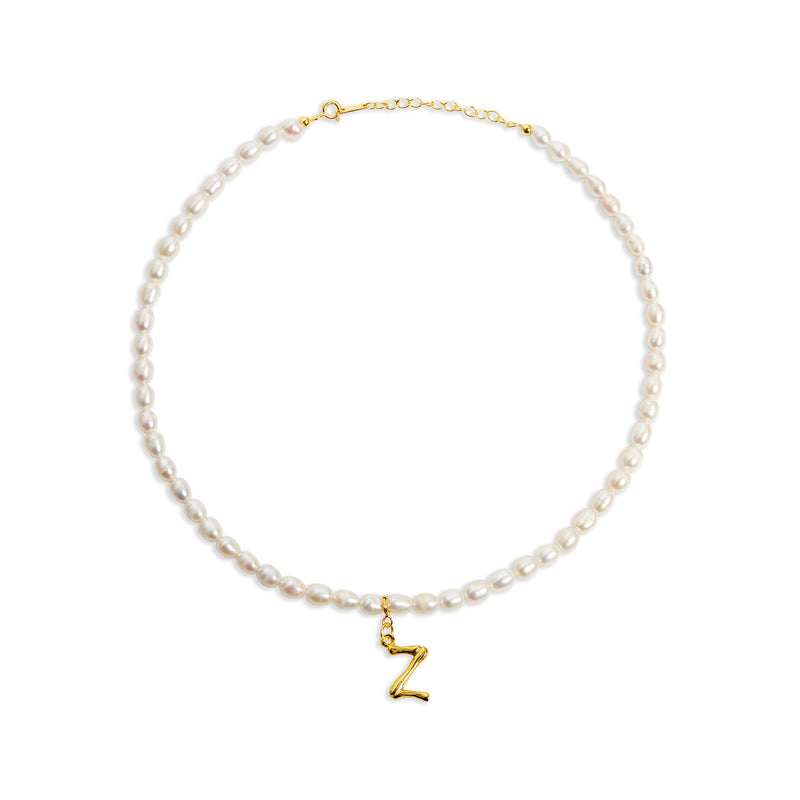 THE BAMBOO PEARL INITIAL NECKLACE