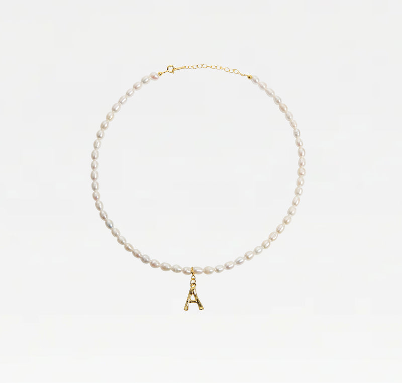 The Bamboo Pearl Initial Necklace