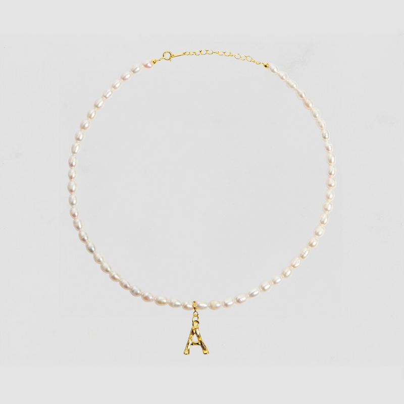 The Bamboo Pearl Initial Necklace