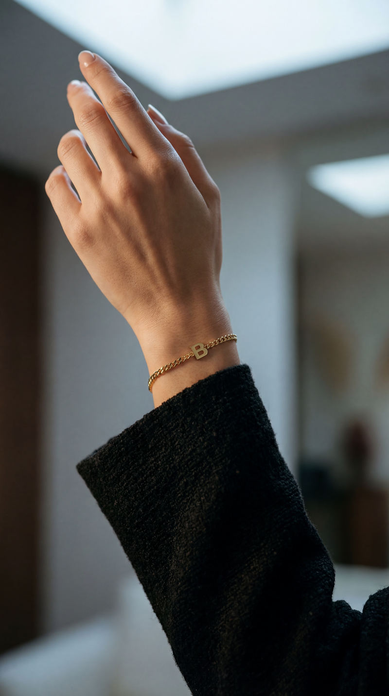 The Single Block Letter Curb Chain Bracelet