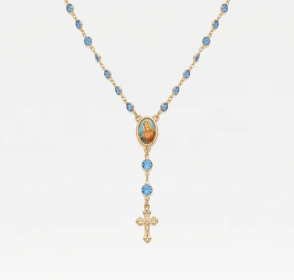 The Mary Blue Stone Rosary Necklace