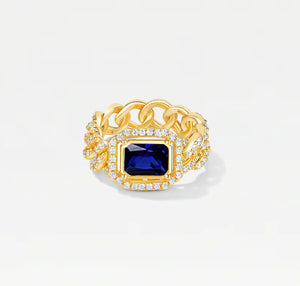 The Halo Colored Stone Cuban Link Chain Ring