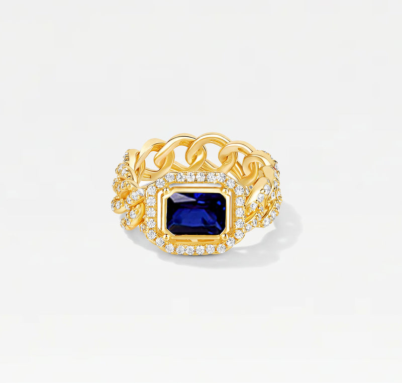 The Halo Colored Stone Cuban Link Chain Ring