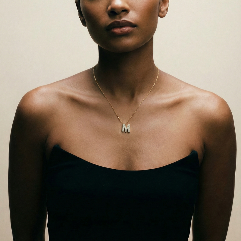 The Pavé Bubble Letter Pendant Necklace
