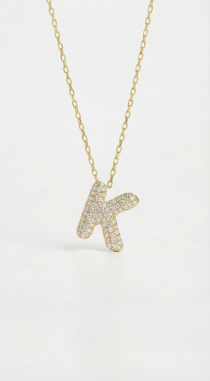 The Pavé Bubble Letter Pendant Necklace