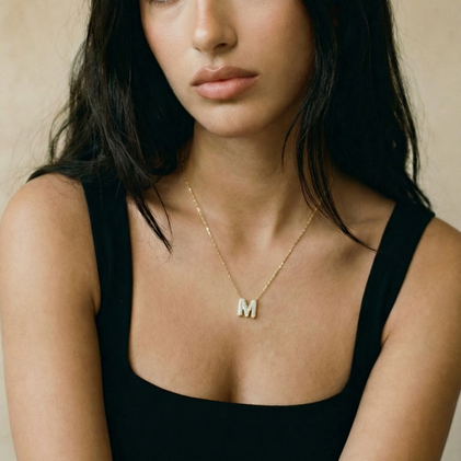 The Pavé Bubble Letter Pendant Necklace