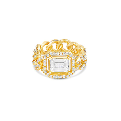 THE HALO COLORED STONE CUBAN LINK CHAIN RING (CHAPTER II BY GREG YÜNA X THE M JEWELERS)