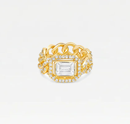 The Halo Colored Stone Cuban Link Chain Ring
