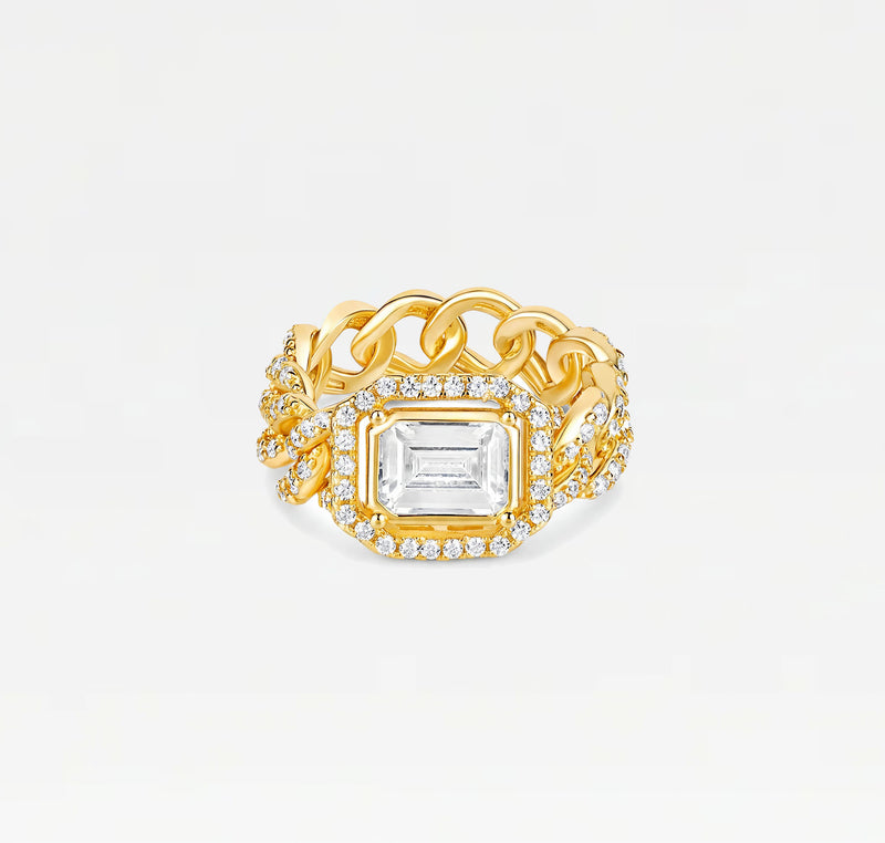 The Halo Colored Stone Cuban Link Chain Ring