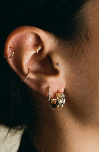 THE TWO TONE MINI HUGGIE HOOPS
