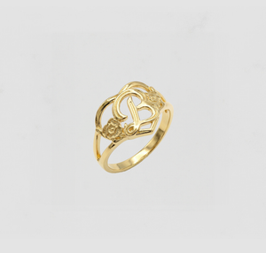 THE GOLD CUTOUT FLOWER HEART LETTER RING