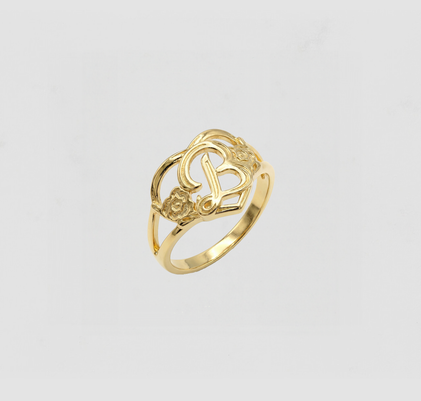 THE GOLD CUTOUT FLOWER HEART LETTER RING