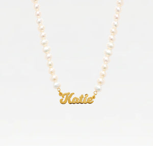 The Pearl Nameplate Necklace