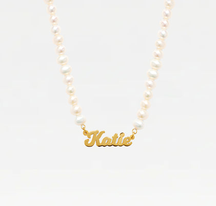 The Pearl Nameplate Necklace