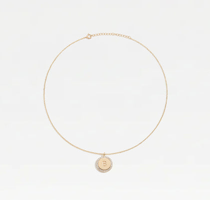 The Block Pave Initial Disc Necklace