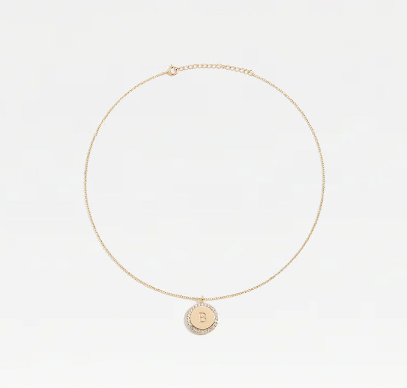 The Block Pave Initial Disc Necklace