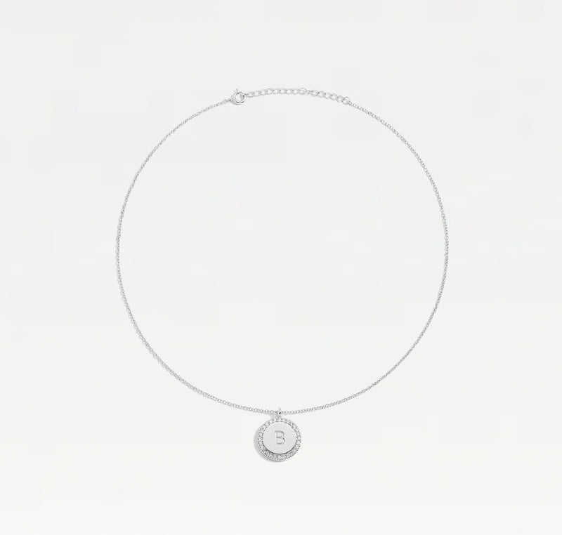 The Block Pave Initial Disc Necklace
