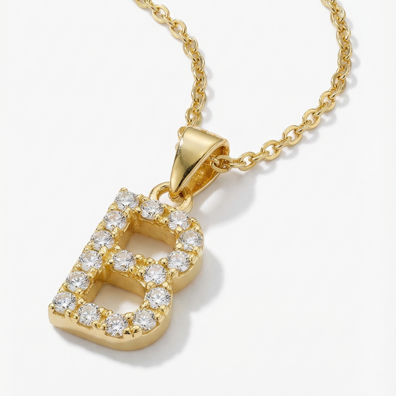 The Pavé Single Block Initial Necklace