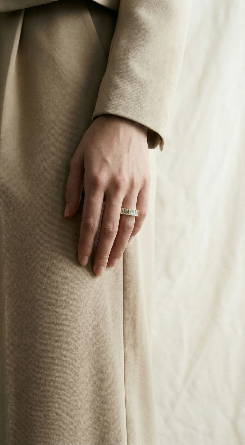 The Emerald Cut Pavé Ring