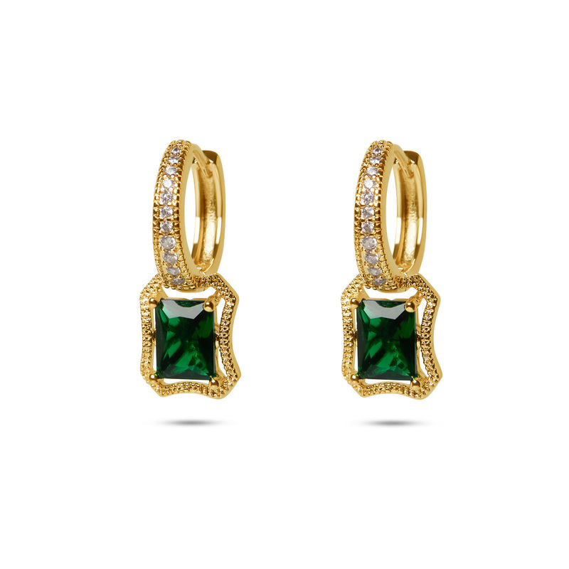 THE GREEN EMERALD PAVE' HUGGIE EARRINGS
