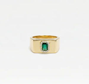 The Green Stone Square Signet Ring