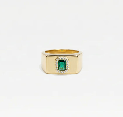 The Green Stone Square Signet Ring