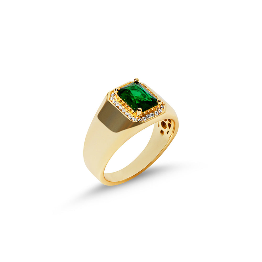 0.87tcw Colombian Emerald & Diamond Mens Pinky Ring 18K