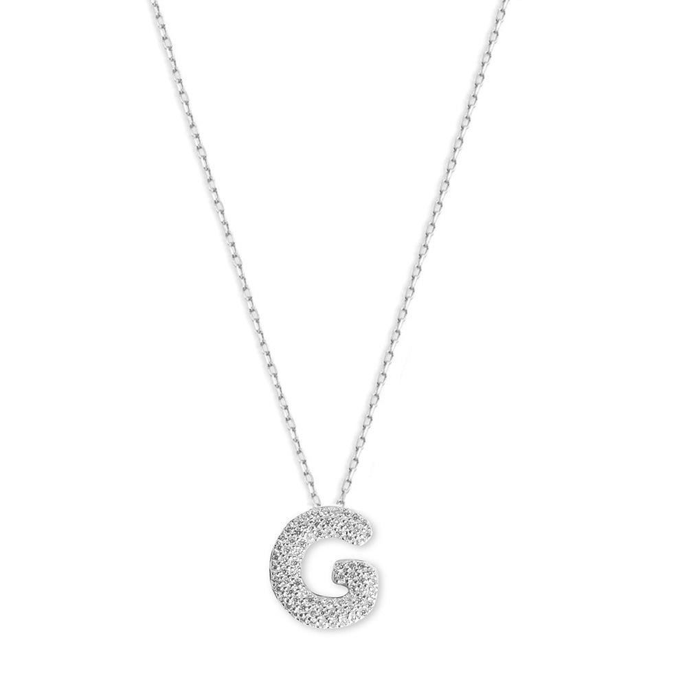 Silver Initial G In Cz Heart Pendant in White | Goldmark (AU)