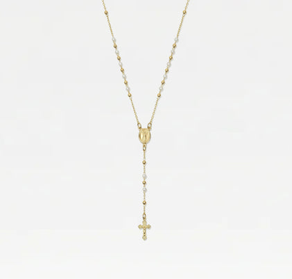 The Pearl Mary Rosary Cross Necklace