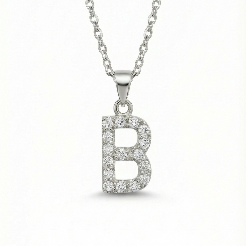 The Pavé Single Block Initial Necklace