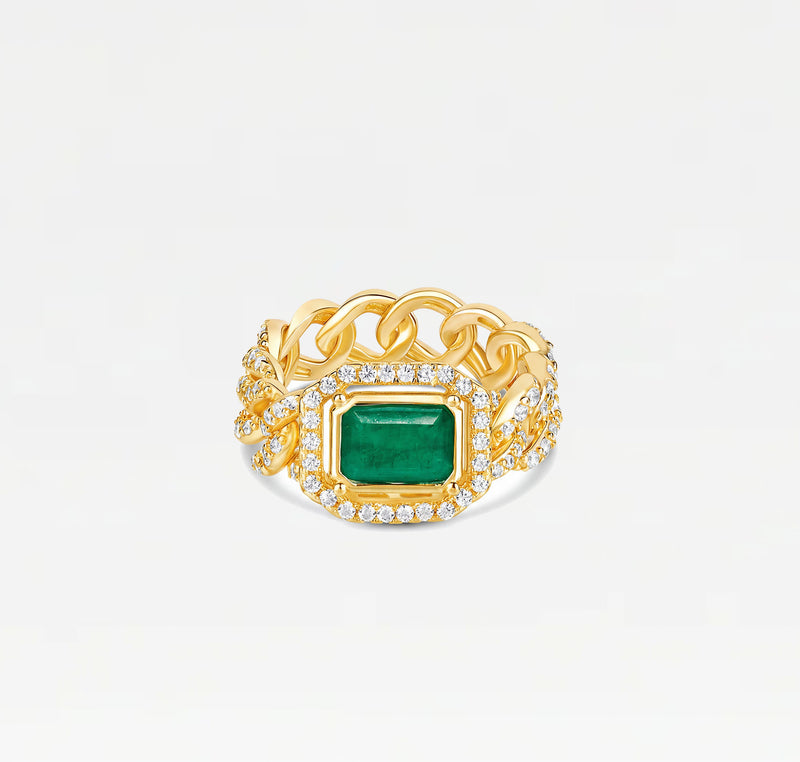 The Halo Colored Stone Cuban Link Chain Ring
